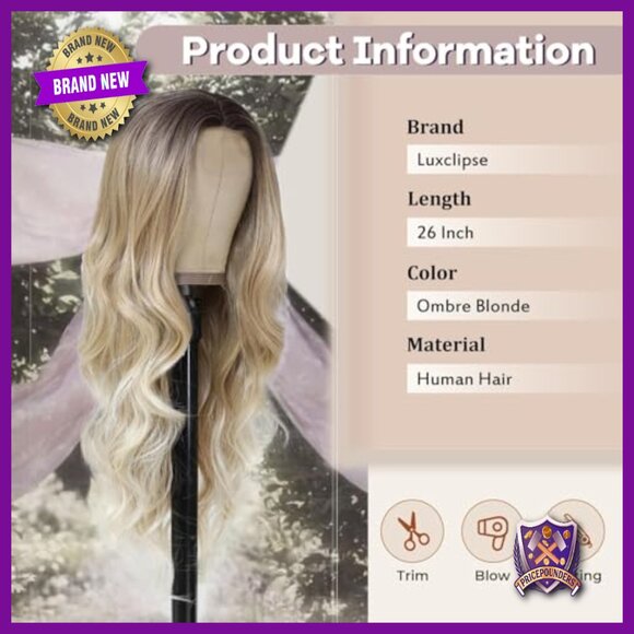 Long Wavy Human Hair Wig, Heat Resistant, Lace Front, Lightweight, 26 Inch main image 4